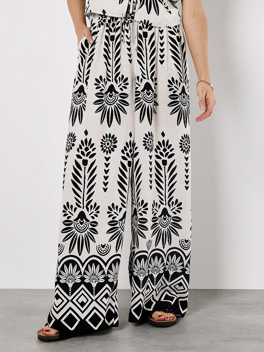 Floral Border Trousers Stone