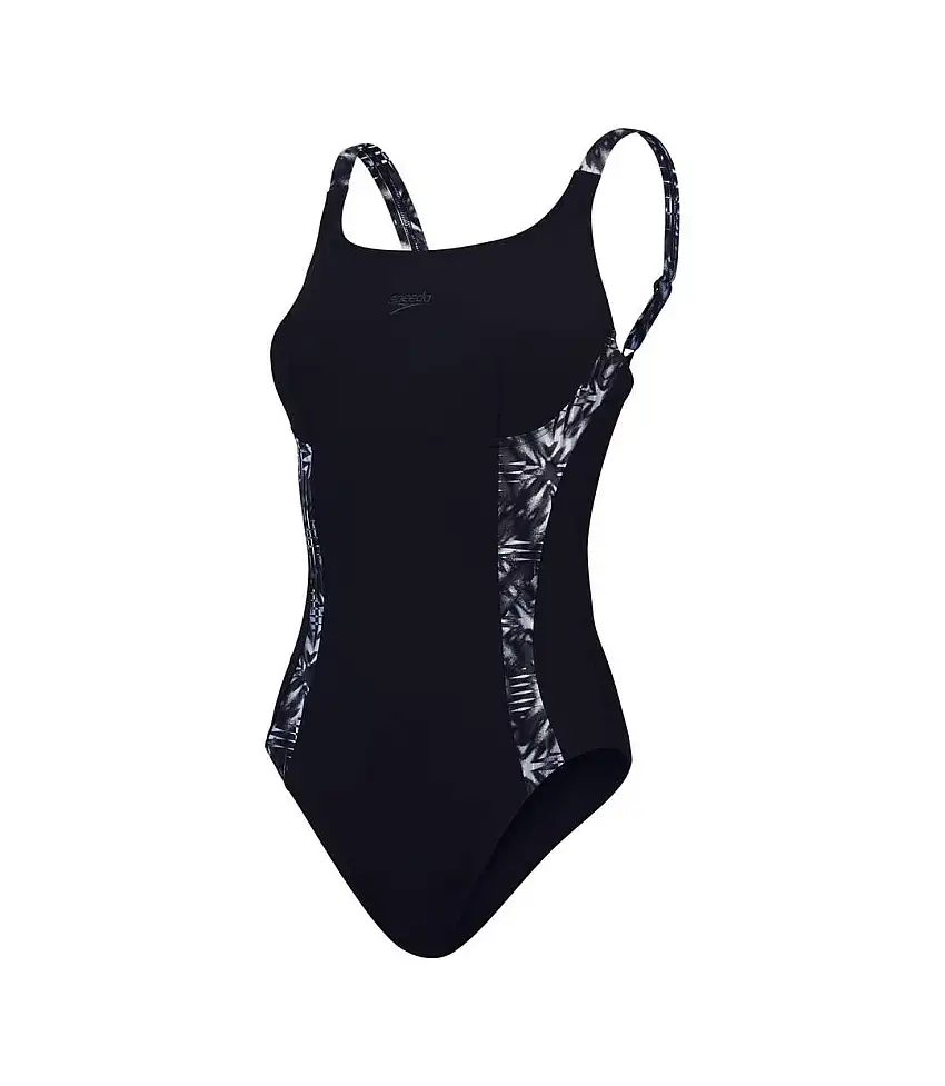Womens/ladies Splice One Piece Swimsuit Black Grey Speedo