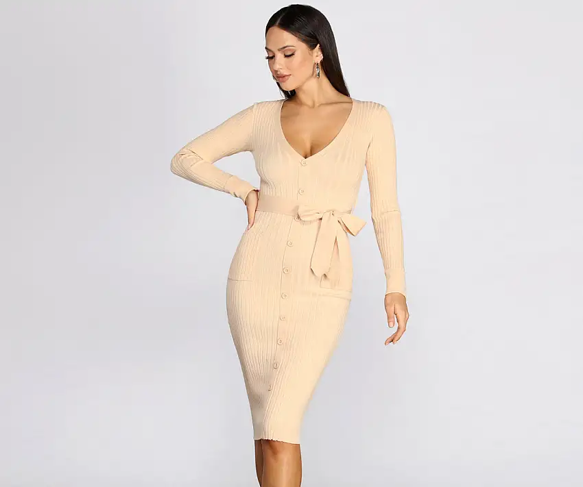V Cozy Button Down Sweater Dress