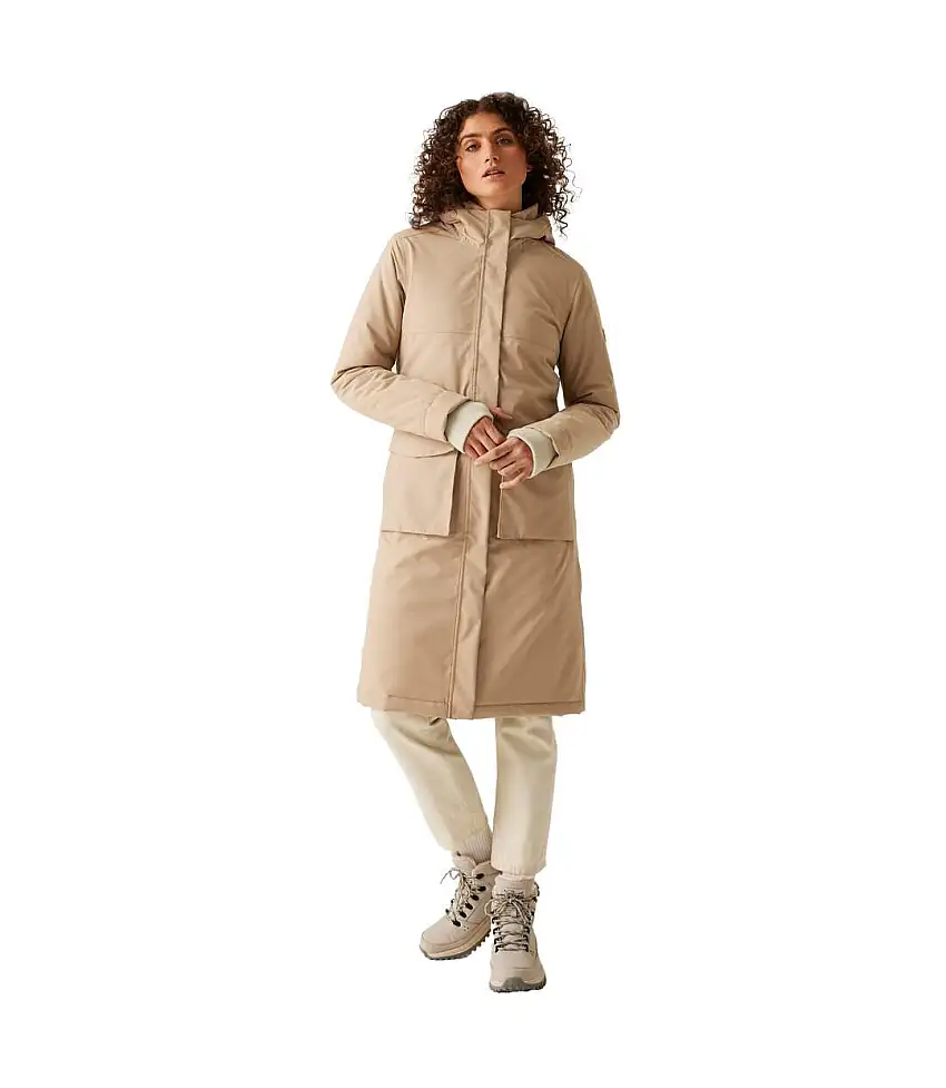 Womens/ladies Yarli Longline Waterproof Jacket Warm Taupe Light Vanilla Regatta
