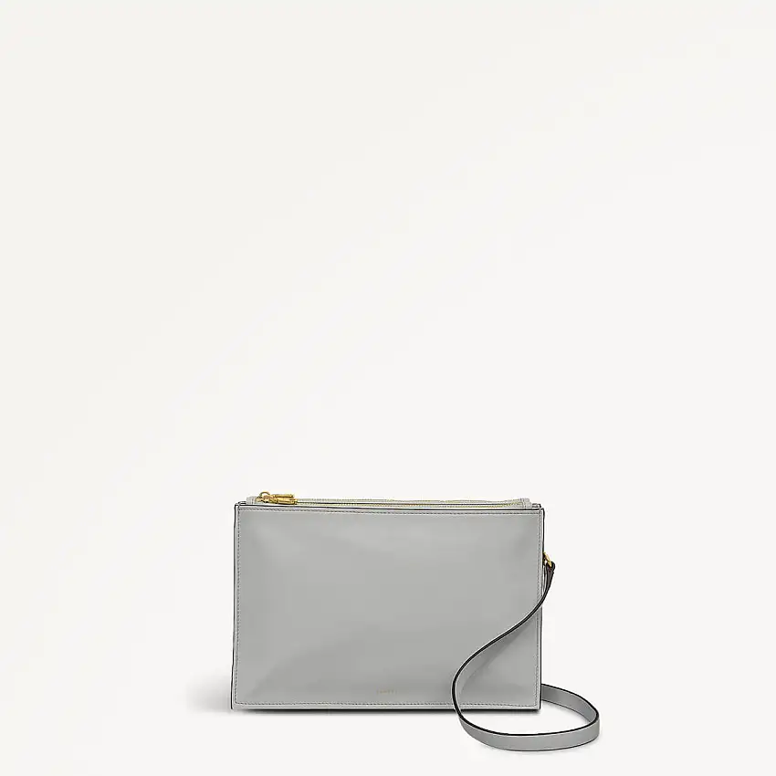 Foster Lane Leather Small Ziptop Crossbody Bag in Goose Grey - 110530