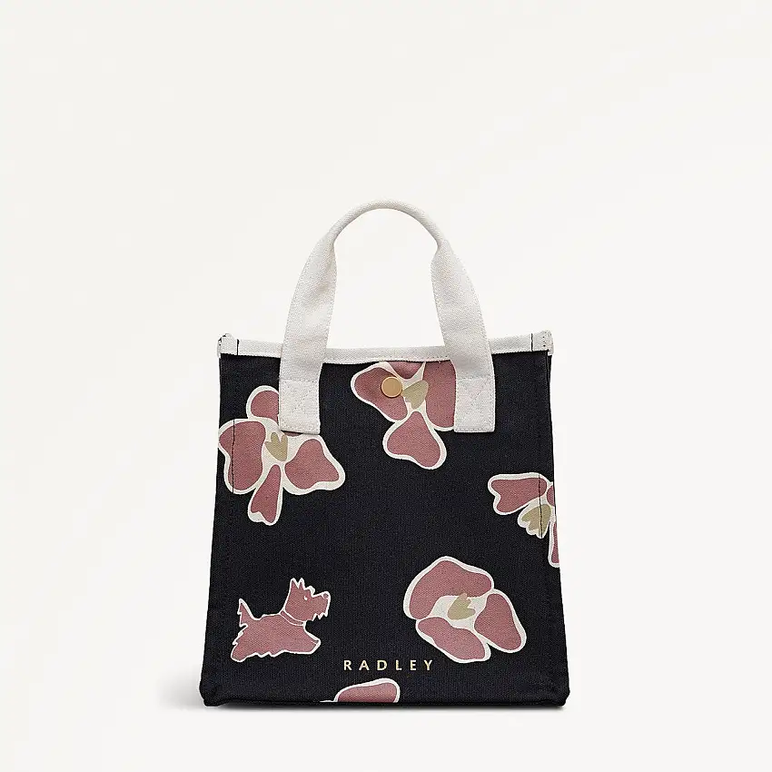 Abstract Floral Fabric Small Open Top Grab in Black - 111372