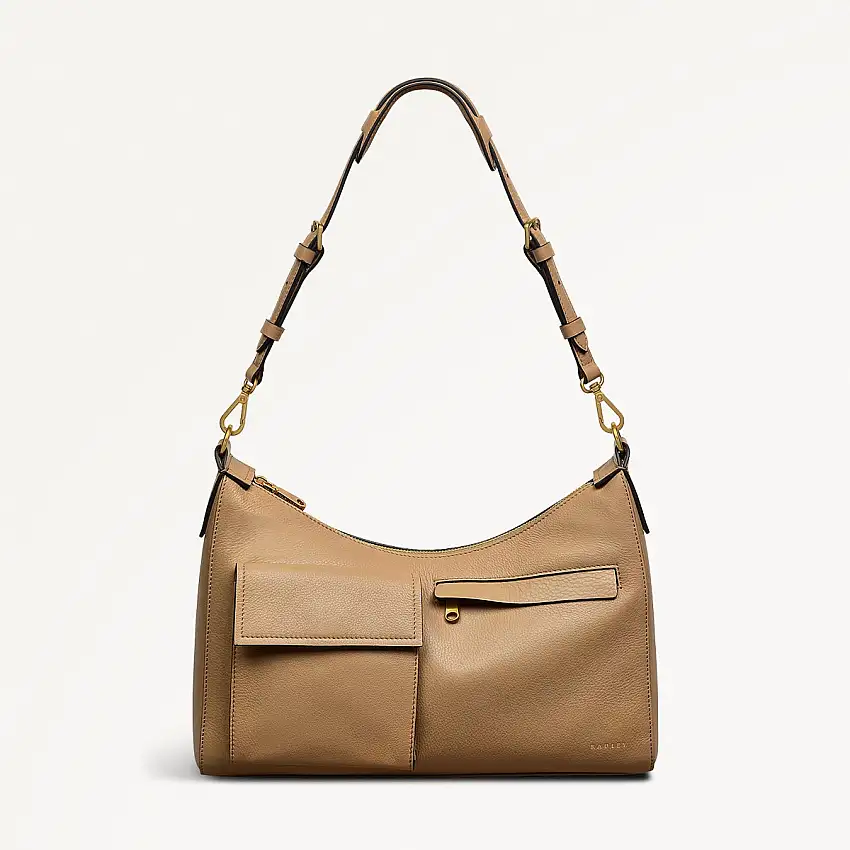 Norbury Close Fabric Medium Ziptop Shoulder Bag in Biscuit - 111616