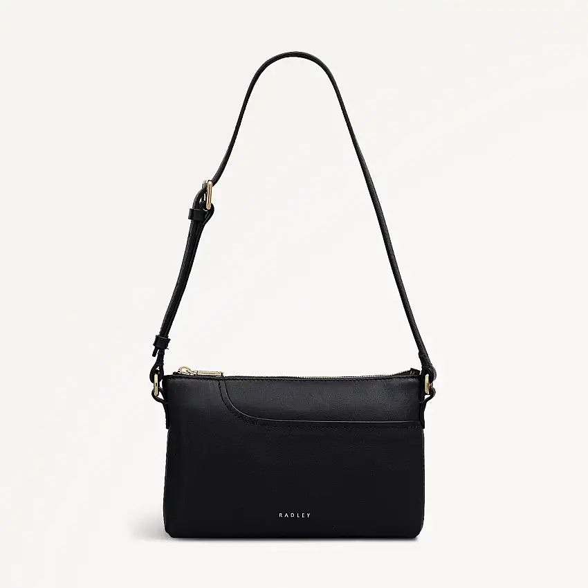 Pockets Leather Mini Ziptop EW Shoulder Bag in Black - 112144