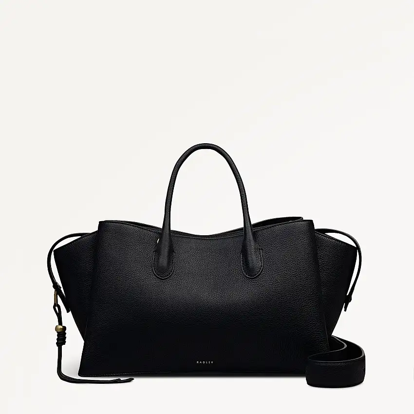 The Romilly Leather Large Ziptop Grab Bag in Black - 112269