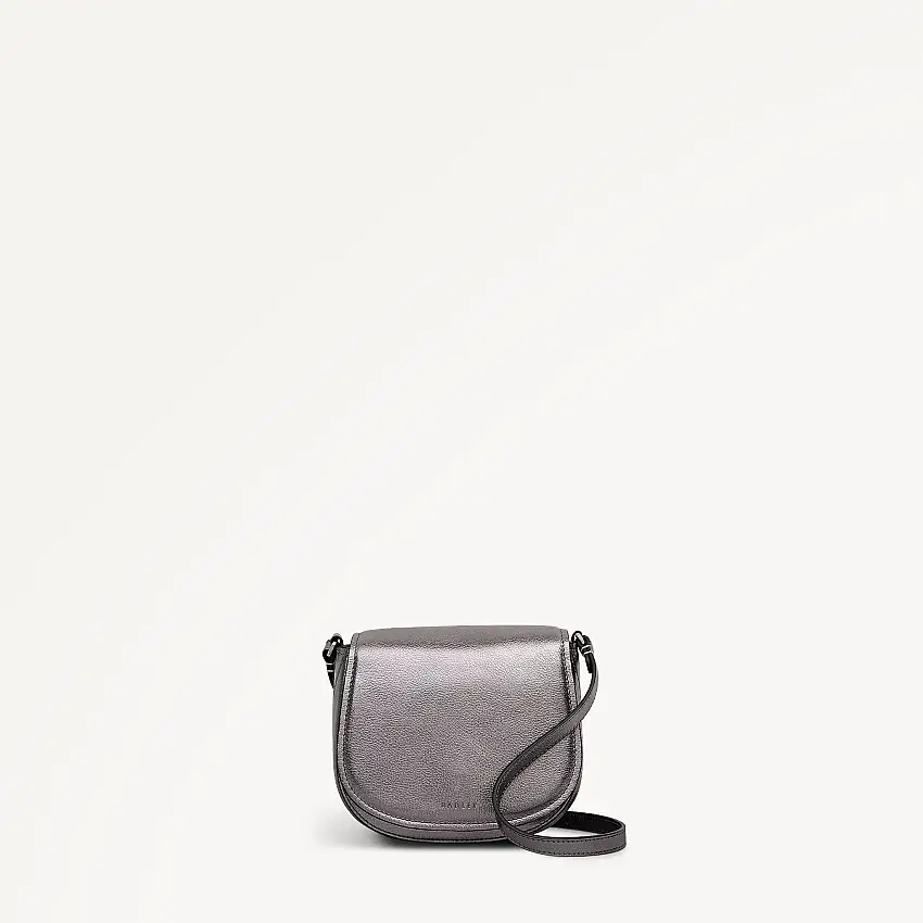 Liverpool Gardens Leather Mini Flapover Cross Body Bag in Gun Metal - 112756