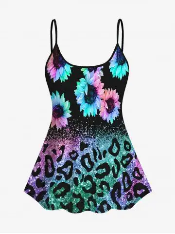 3D Flower Figure Sparkling Sequin Print Spaghetti Strap Backless Tankini Top - 2x