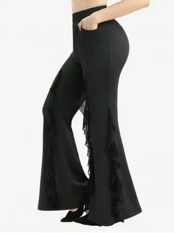 Plus Size Spider Web Flocking Ruffles Lettuce Flare Pants - 1x | Us 14-16