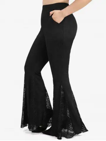 Plus Size Floral Lace Patchwork Pocket Flare Pants - L | Us 12
