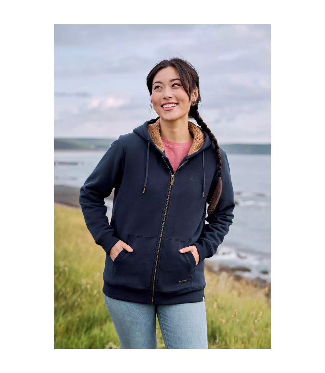 Womens/ladies Zuri Organic Hoodie Navy Animal