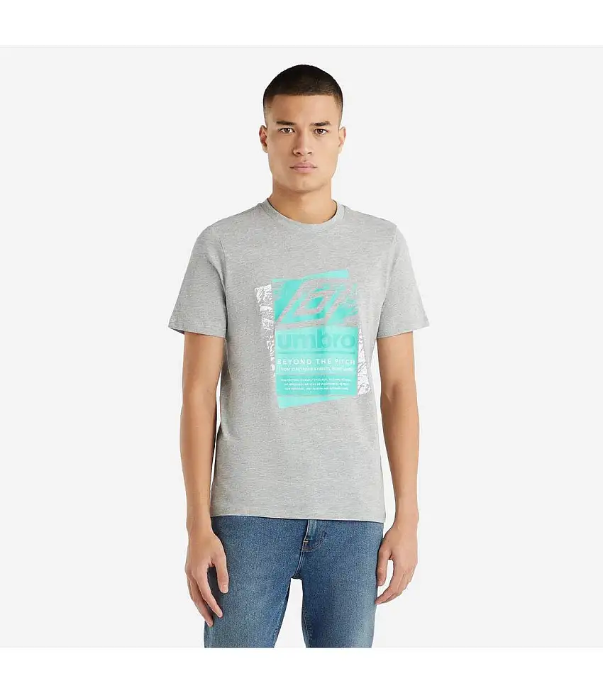Mens Layered Box Logo T-shirt Grey Marl Umbro
