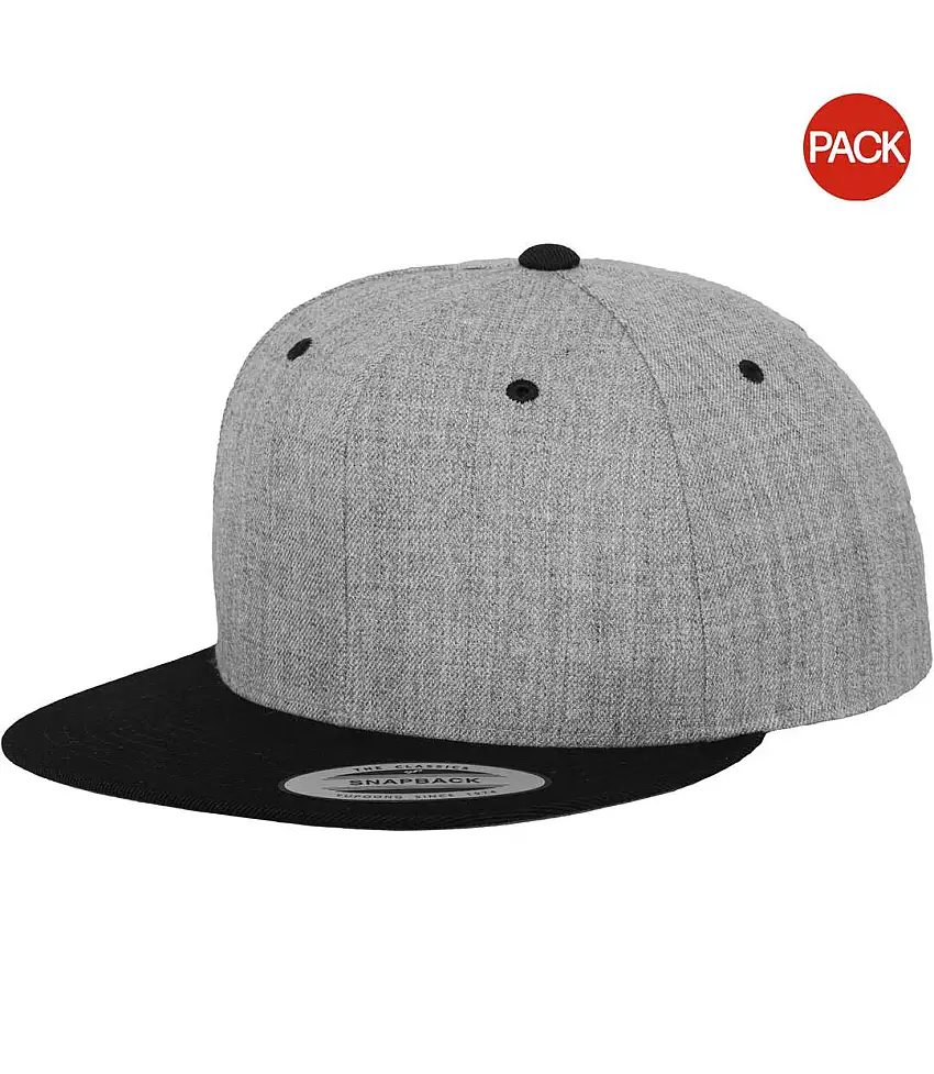 Yupoong Mens The Classic Premium Snapback 2-Tone Cap (Pack of 2) (Heather/ Black) - UTRW6728