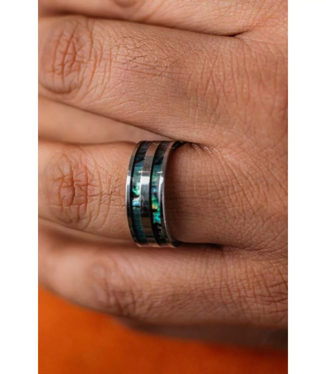 8mm Stainless Steel Unisex Wedding Sea Shell Silver Ring Bands