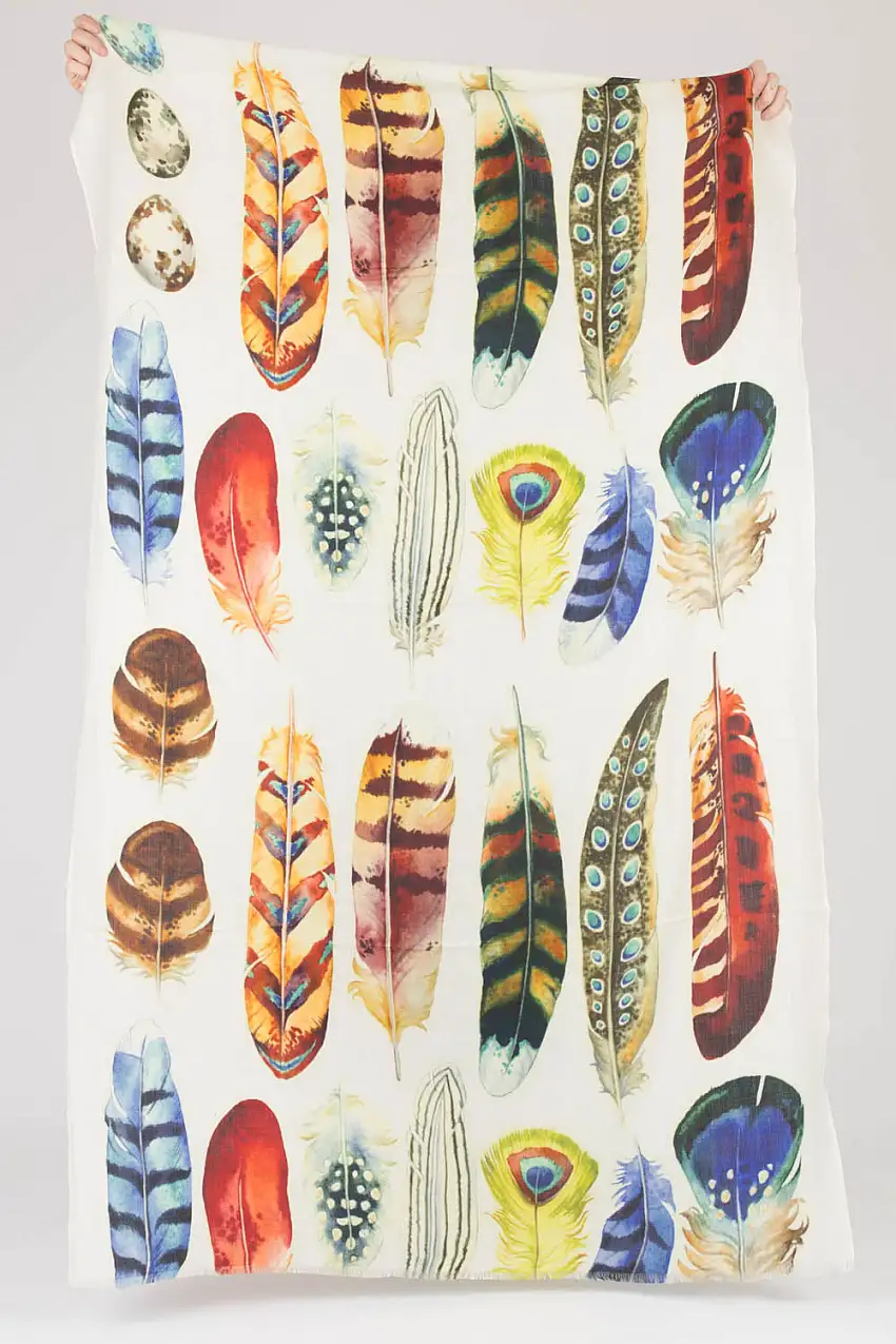 Otracosa Feathers on White Scarf