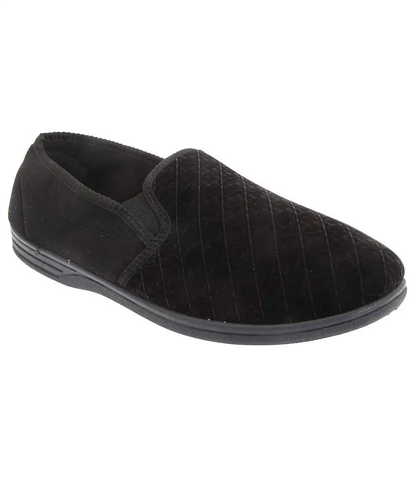 Zedzzz Mens Kevin Velour Twin Gusset Slippers (Black) - UTDF838