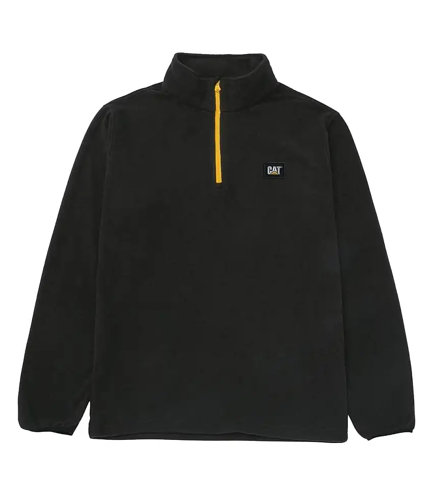 Mens Quarter Zip Fleece Top Black Yellow Caterpillar