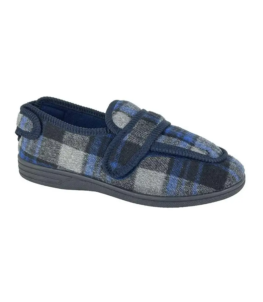 Mens Peter Checked Slippers Navy Zedzzz