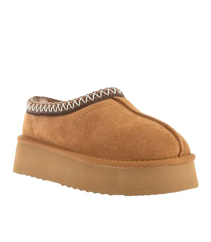 Womens/ladies Wonga Leather Slippers Chestnut EverAu