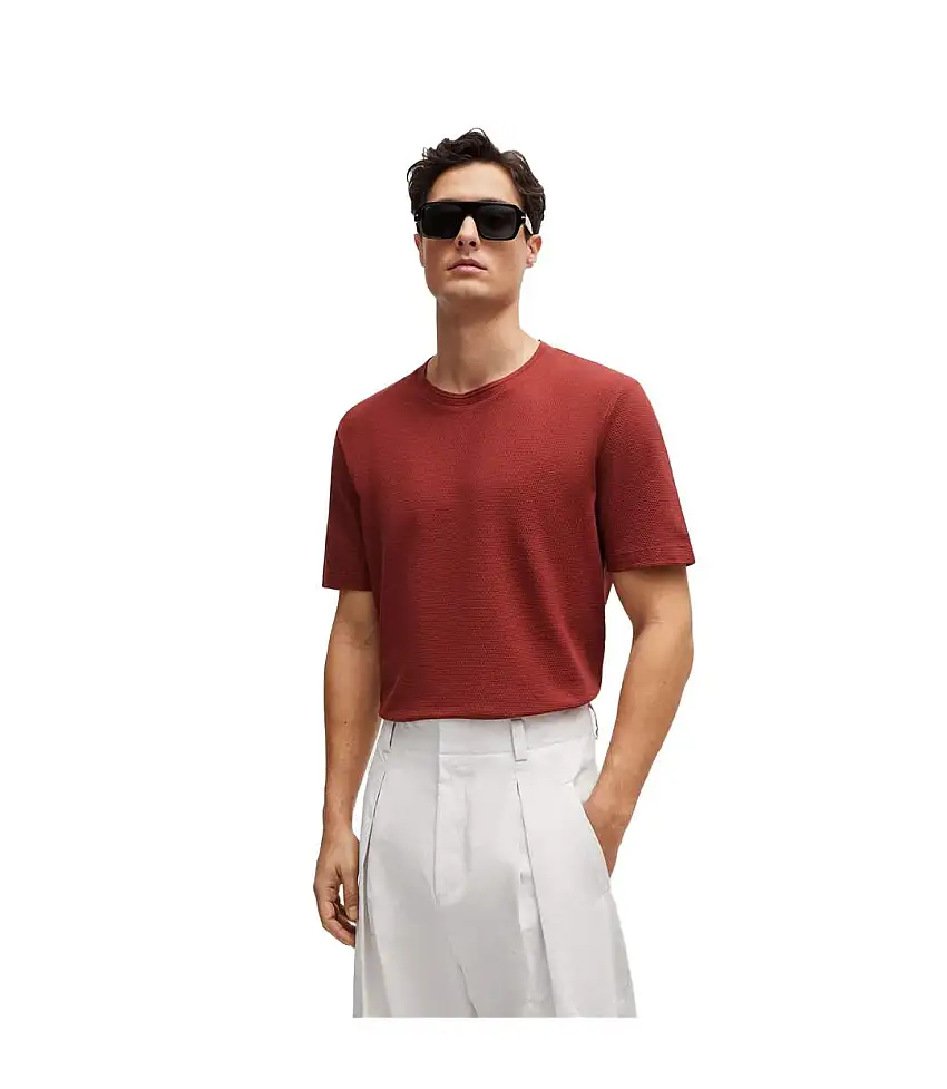 Mens Tiburt Bubble Structure Jacquard T-shirt Brown Boss