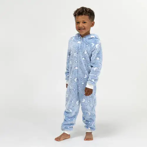 Blue Moon Embossed Fleece Hooded Onesie