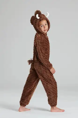 Brown Mammoth Ribbed Fleece Hooded Onesie