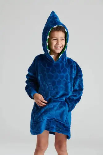 Boys Blue Dinosaur Fleece Oversize Hoody
