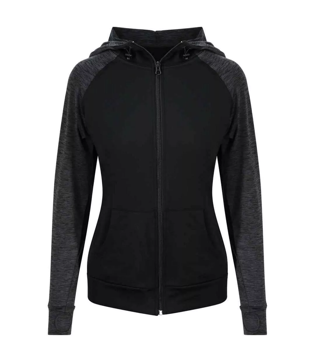 Womens/ladies Zoodie Contrast Full Zip Hoodie Black Black Slate AWDis Cool