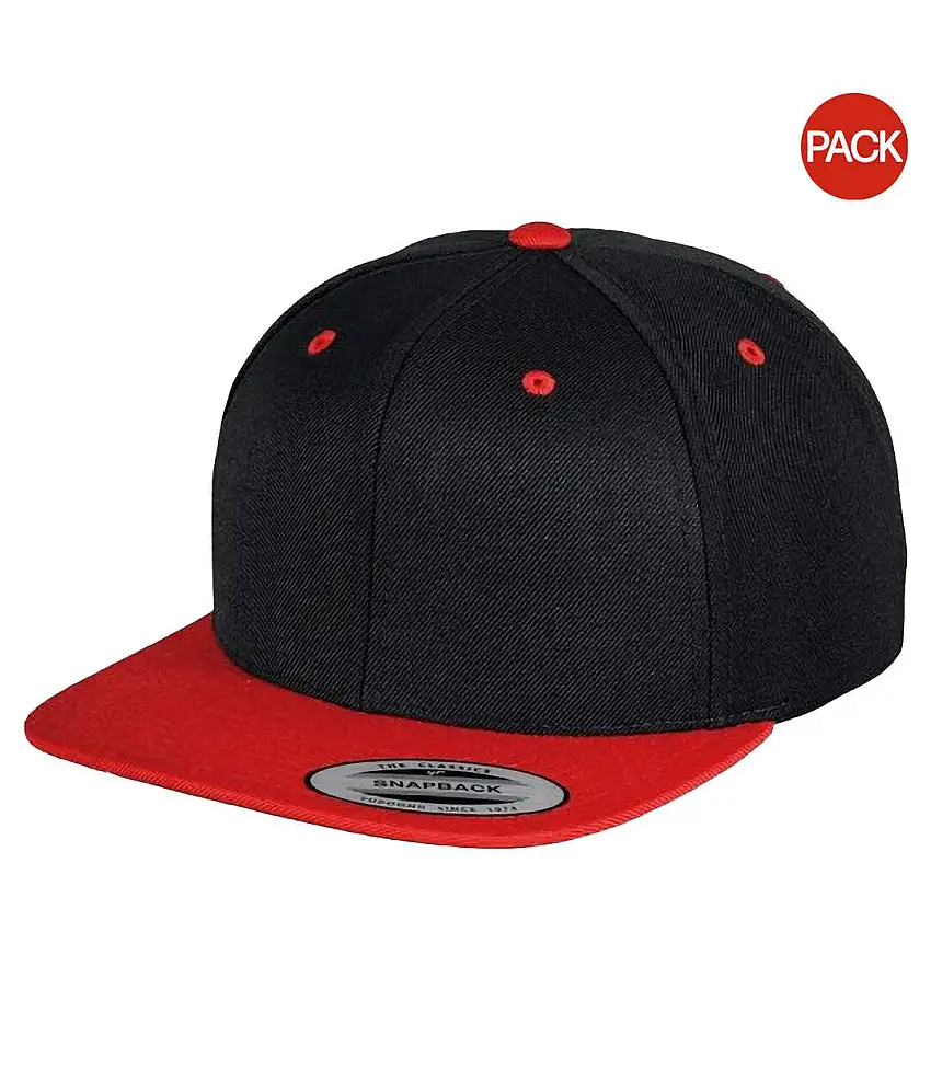Yupoong Mens The Classic Premium Snapback 2-Tone Cap (Pack of 2) (Black/ Red) - UTRW6728