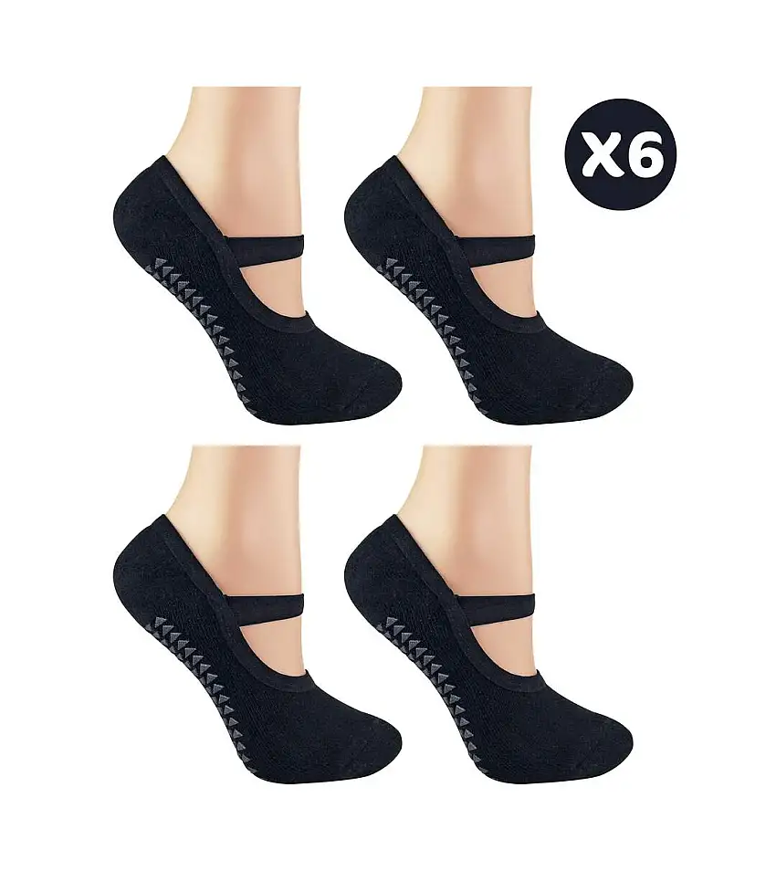 6 Pack Ladies Non Slip Yoga Socks With Straps