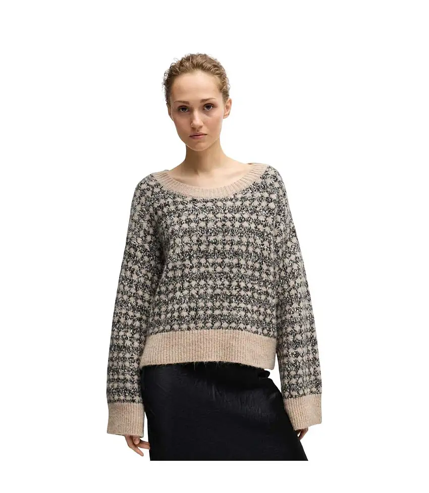 Womens/ladies Fernade Knitted Jacquard Jumper Beige Boss