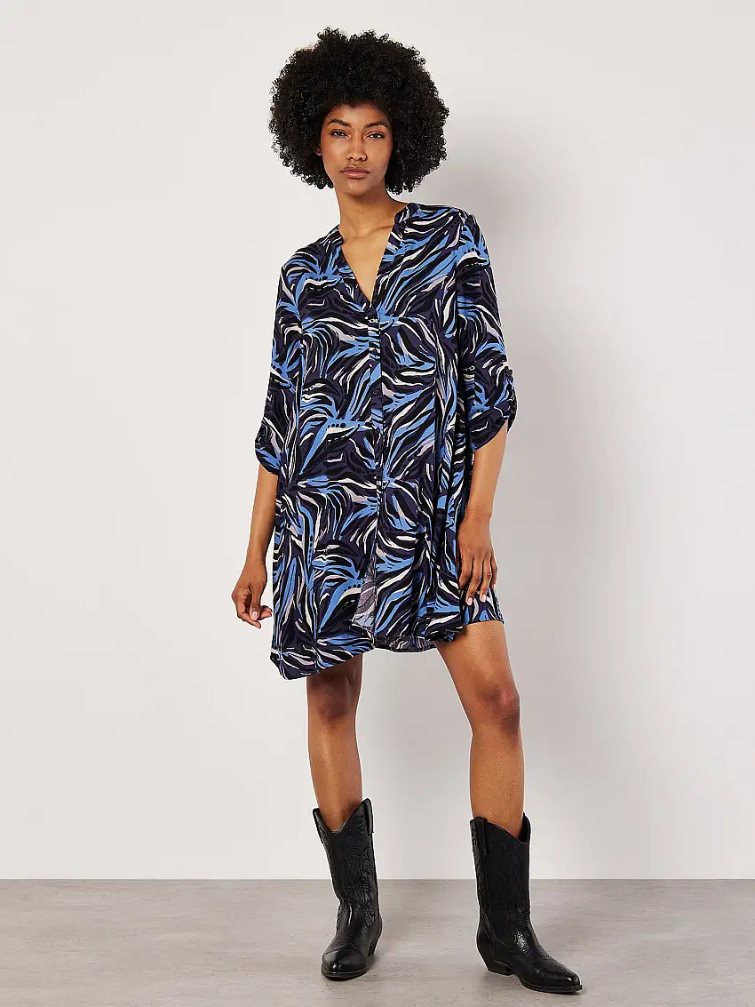 Abstract Swirl Shirt Mini Dress Navy