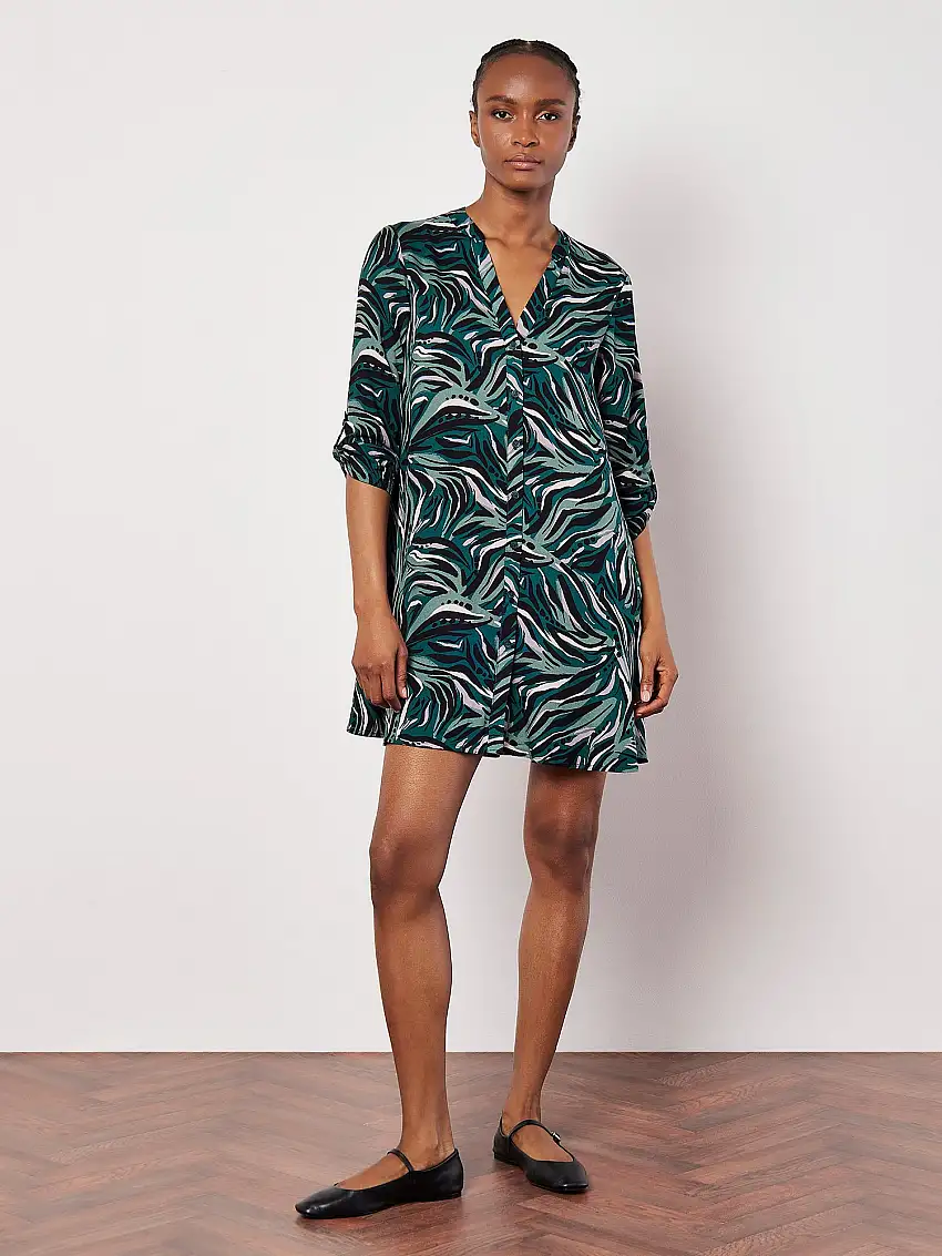 Abstract Swirl Shirt Mini Dress Green