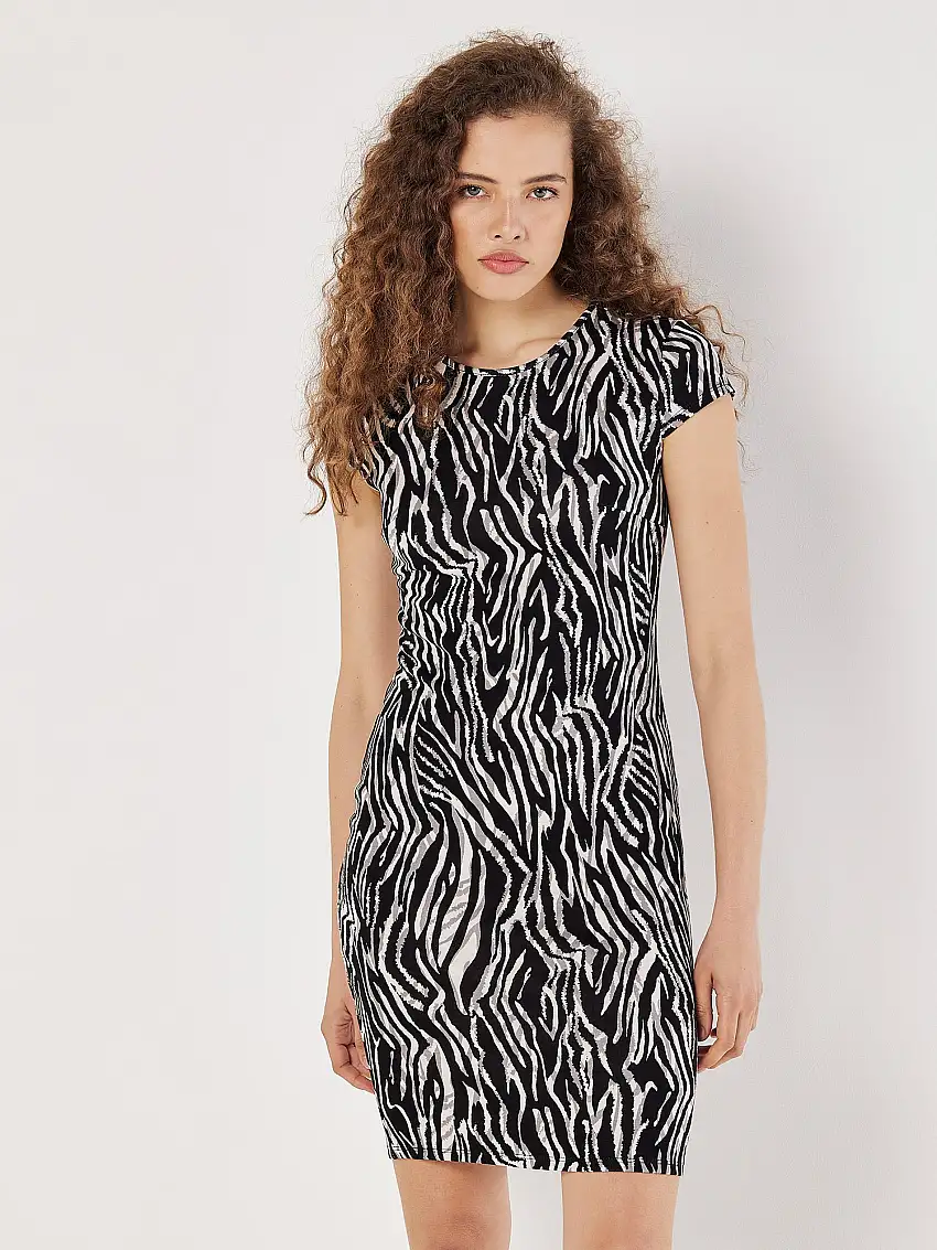 Abstract Stripe Fitted Mini Dress Grey