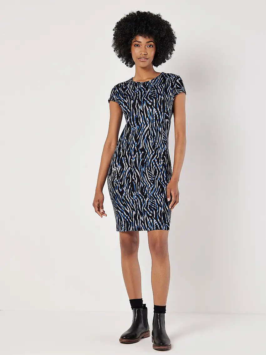 Abstract Stripe Fitted Mini Dress Blue