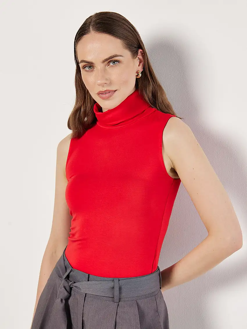 Jersey Roll Neck Tank Top Red