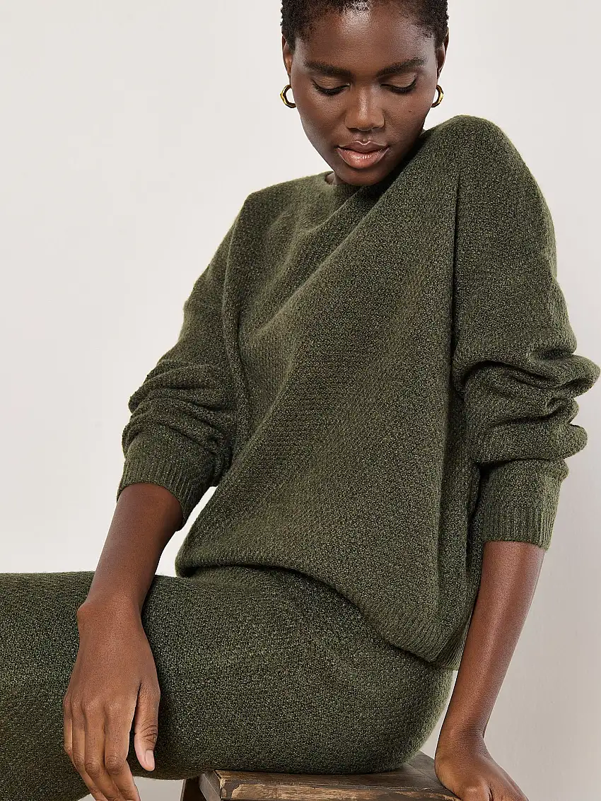 Waffle Knit Batwing Jumper Green