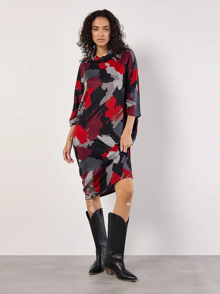 Paint Splash Cocoon Midi Dress Red