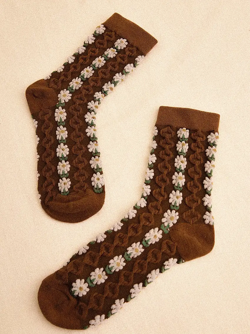 Floral Daisy Socks Brown