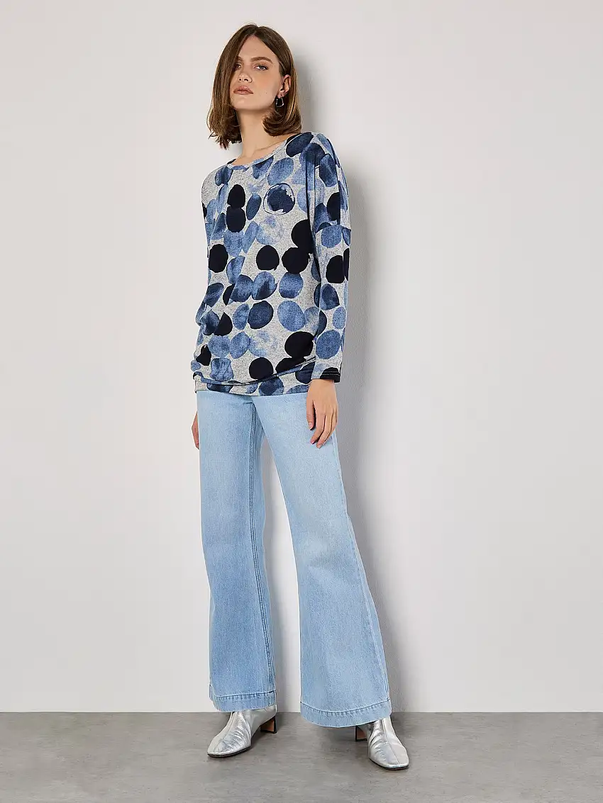 Abstract Circles Oversized Top Navy