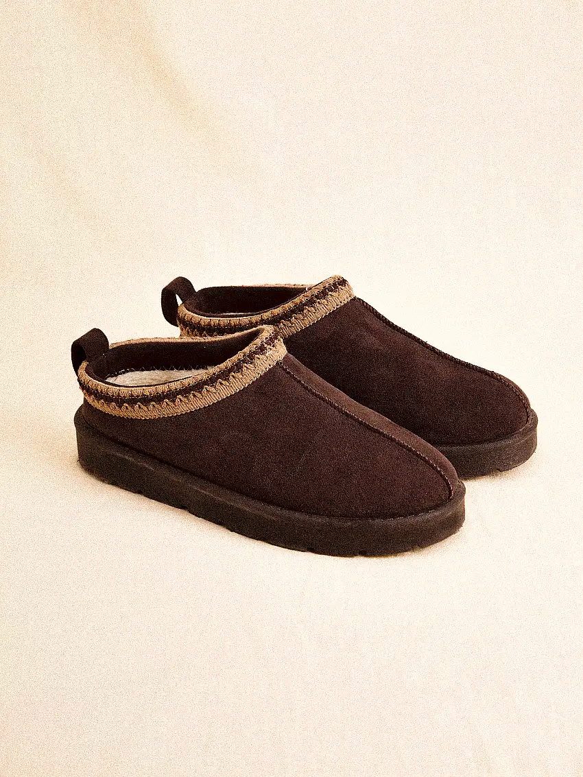 Faux Fur Lined Suede Slipper Boot Brown