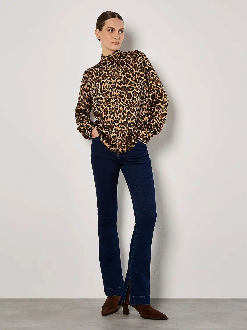 Leopard Print Satin Blouse Brown