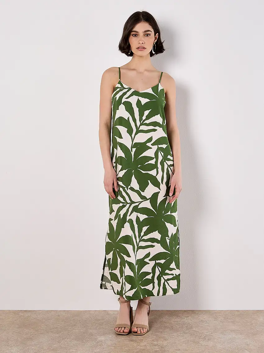 Floral Silhouette Cami Midi Dress Green