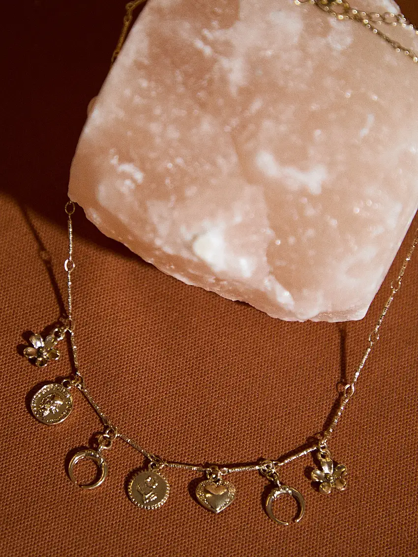 Gold Tone Charm Necklace Gold