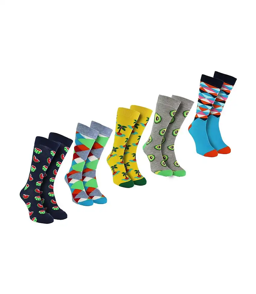 Tropical Vibes Dress Mens Socks - Pack of 5 Fashionable Novelty Socks