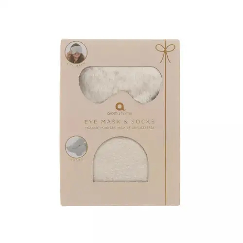 Cream Faux Fur Eye Mask & Socks Gift Set