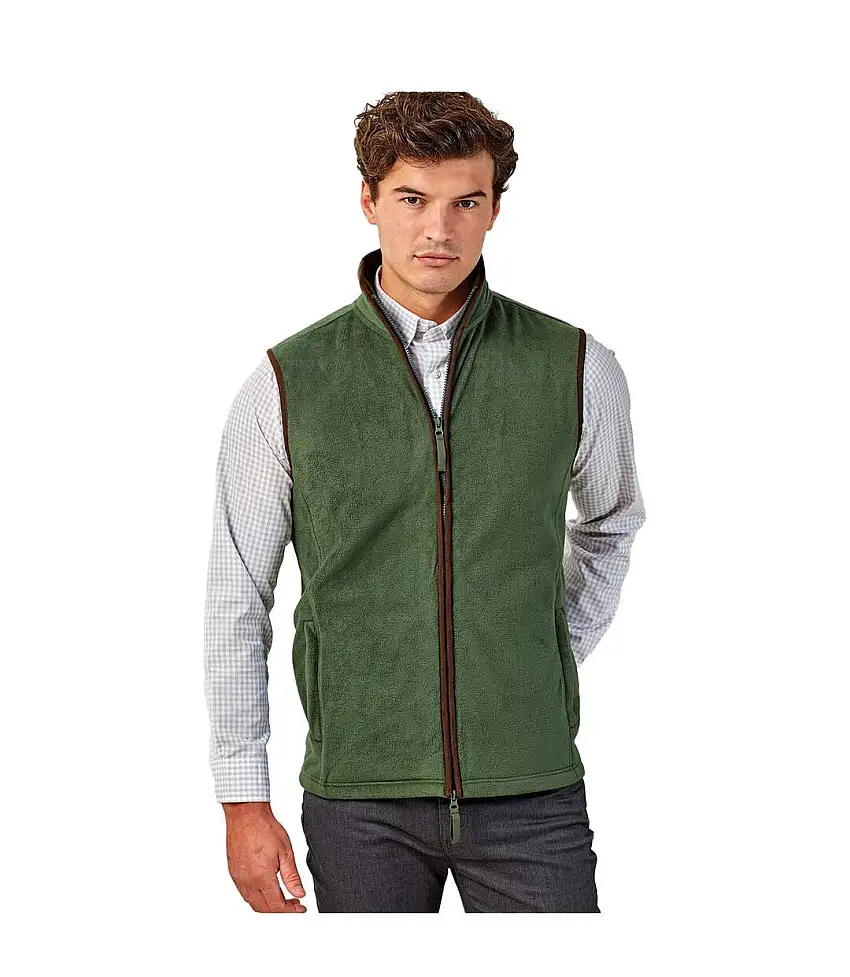 Mens Artisan Fleece Gilet Moss Green Brown Premier