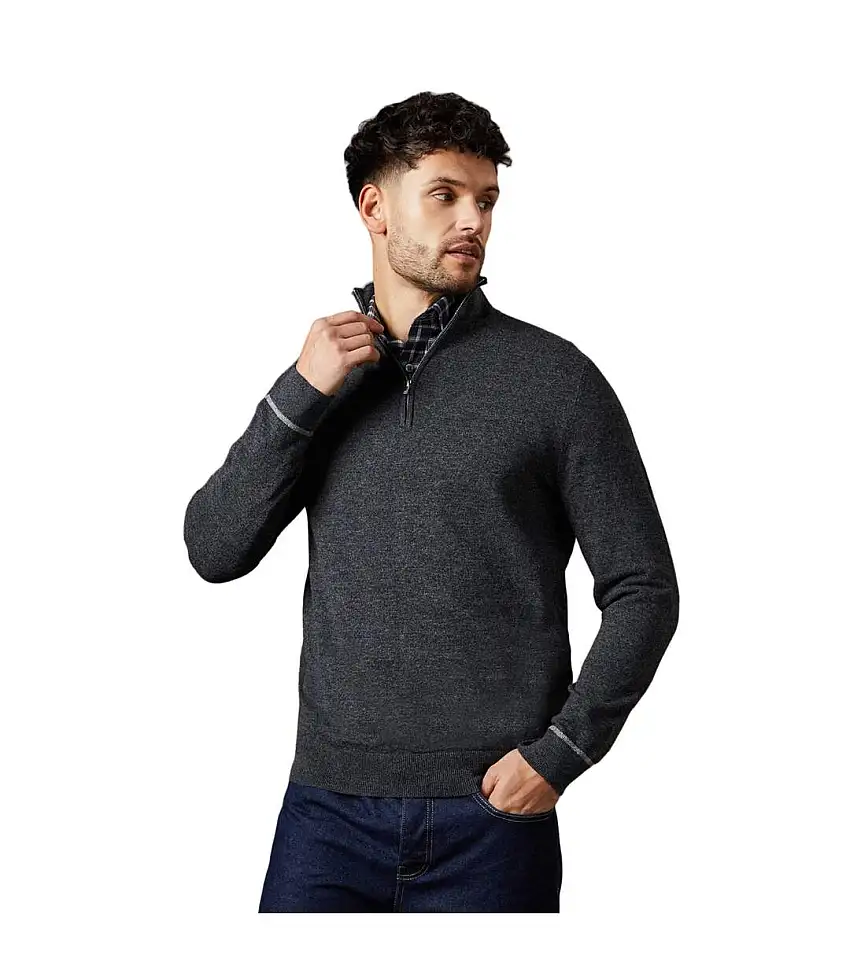 Mens cotton quarter zip jumper charcoal Burton