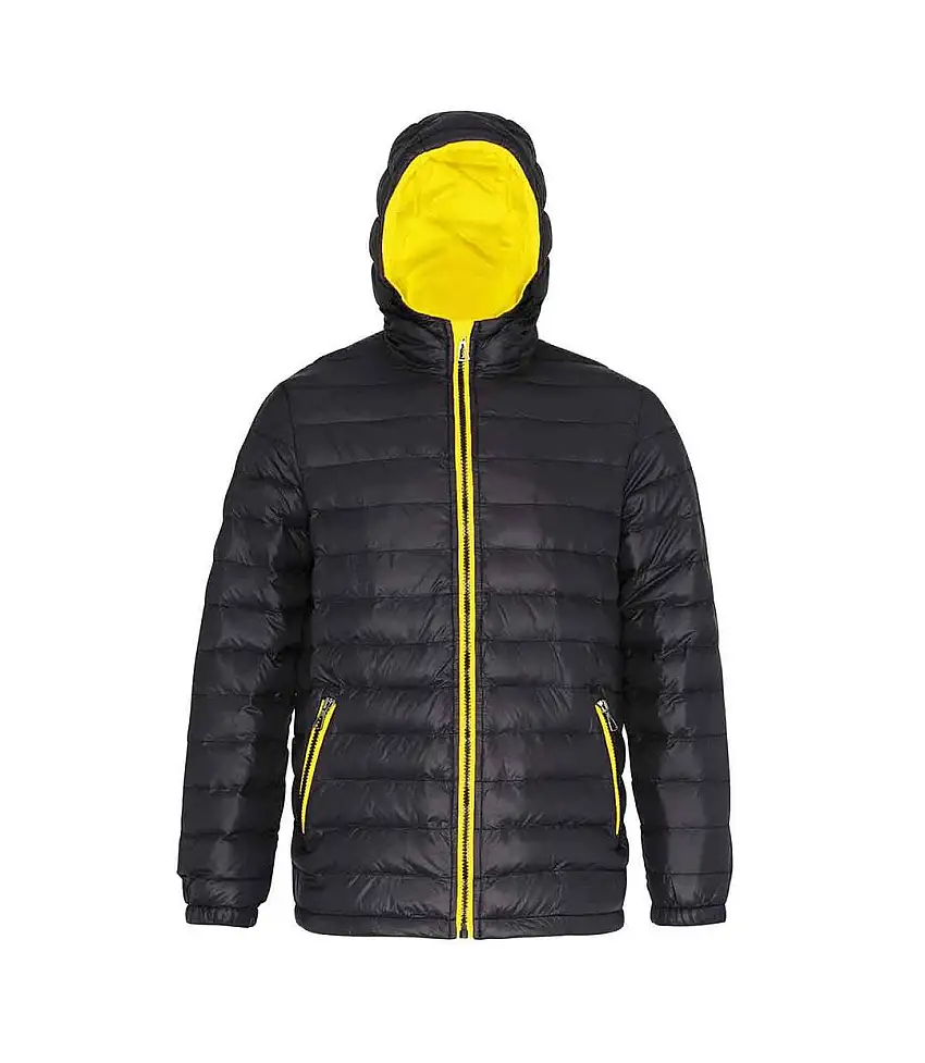 2786 Mens Hooded Water & Wind Resistant Padded Jacket (Black / Bright Yellow) - UTRW3424