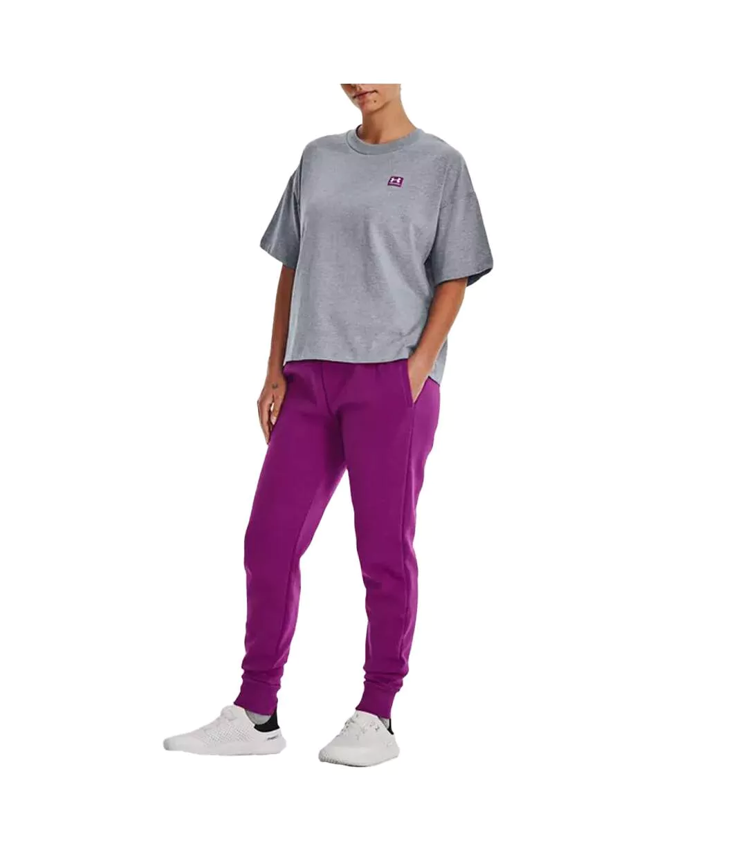 Womens/ladies Logo Heavyweight Oversized T-shirt Grey Under Armour