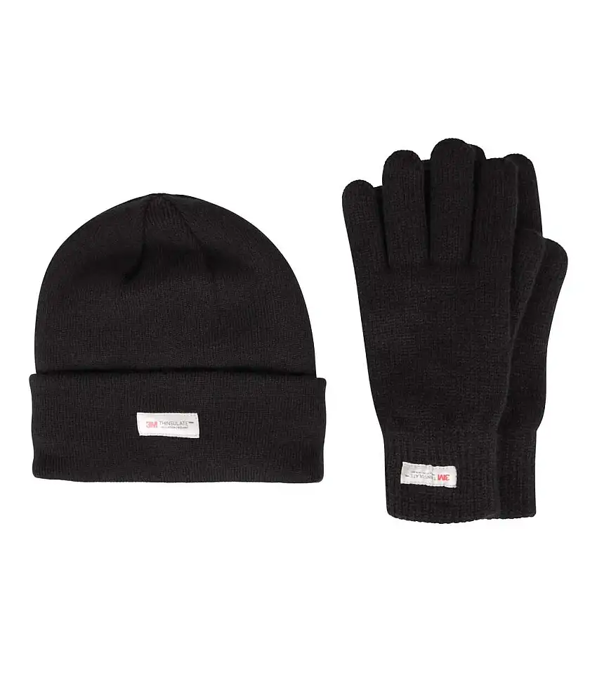 Womens/ladies Thinsulate Fleece Beanie & Gloves Set Black Mountain Warehouse